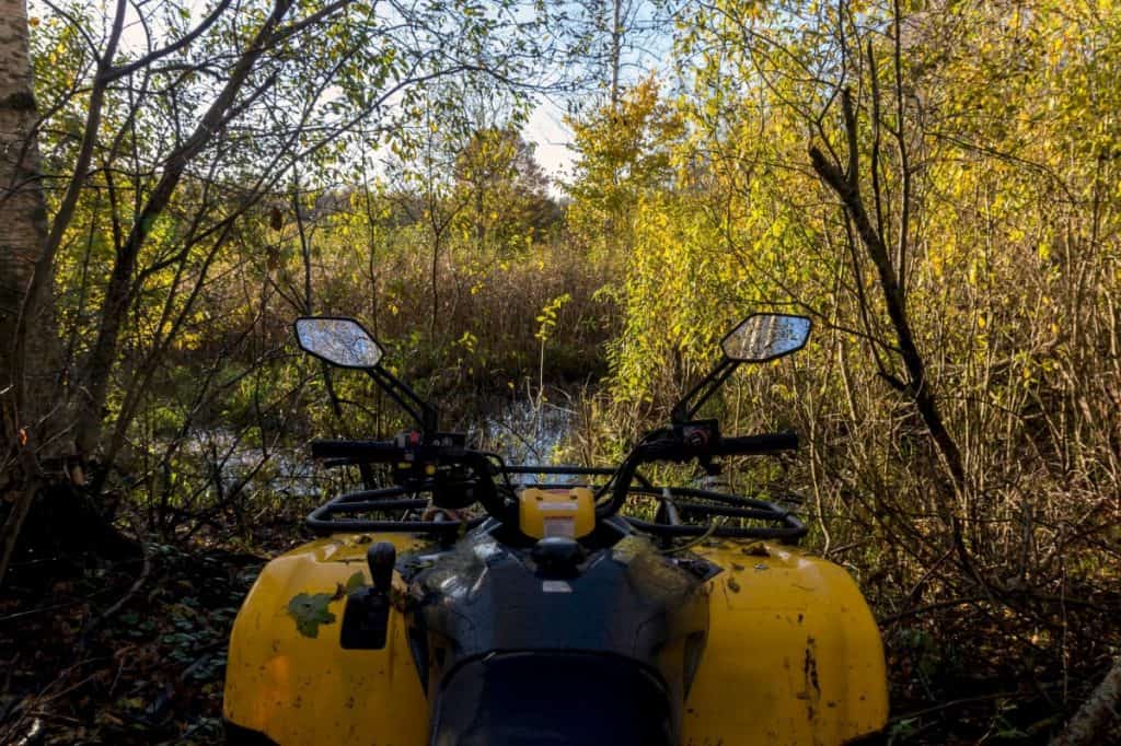 Yellow ATV in the forest